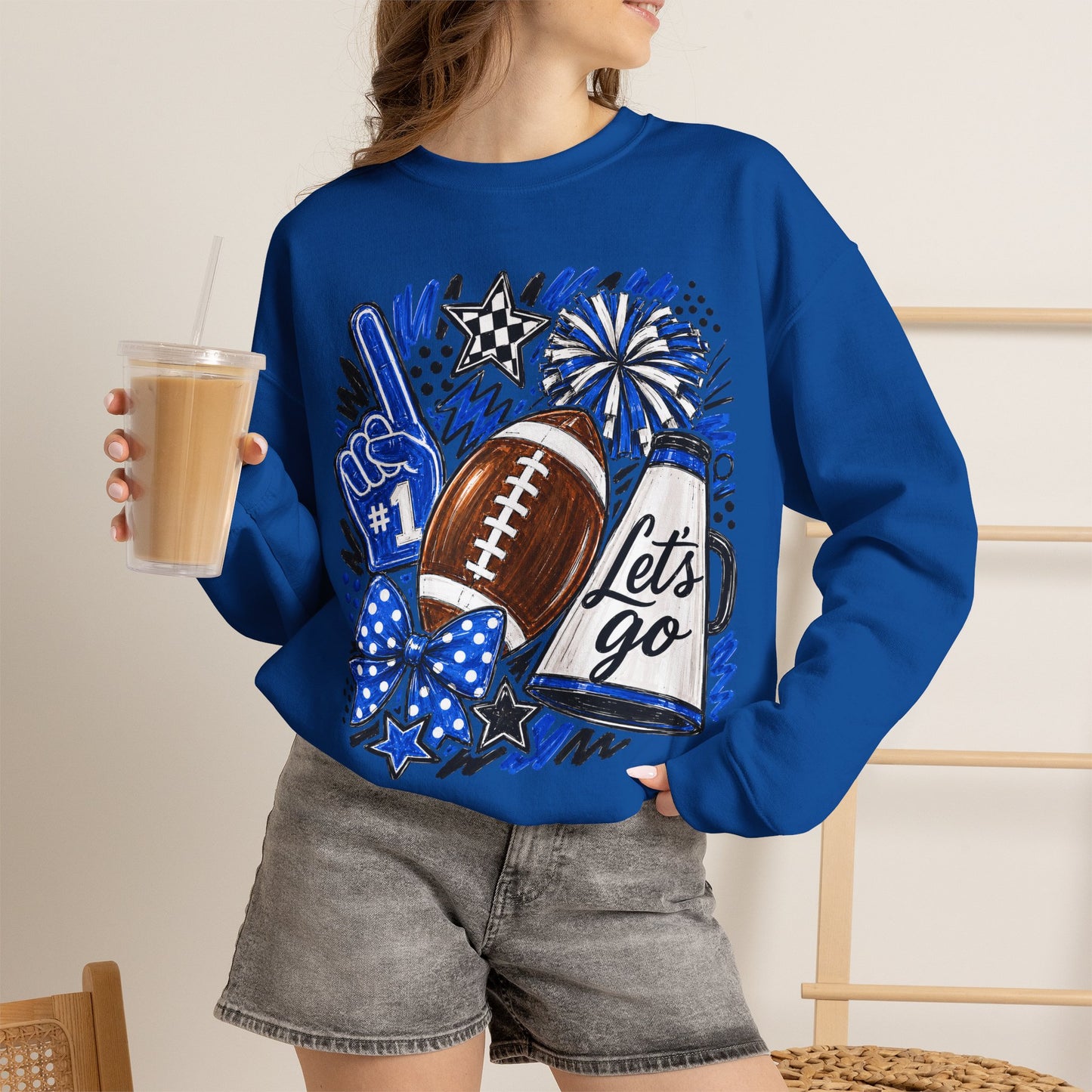 Football Fan Crewneck Sweatshirt – "Let's Go" Game Day Blue