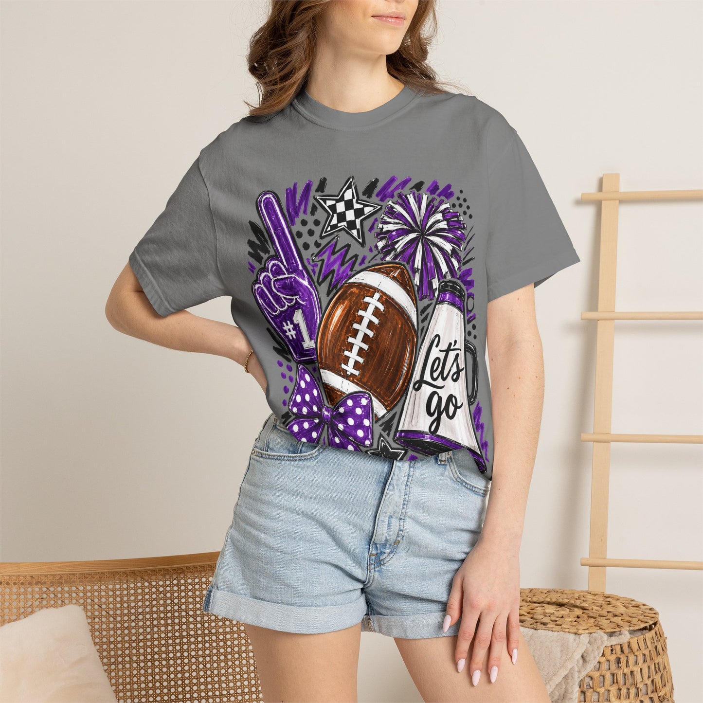 Football Spirit T-Shirt – "Let's Go" Cheer Graphic Purple