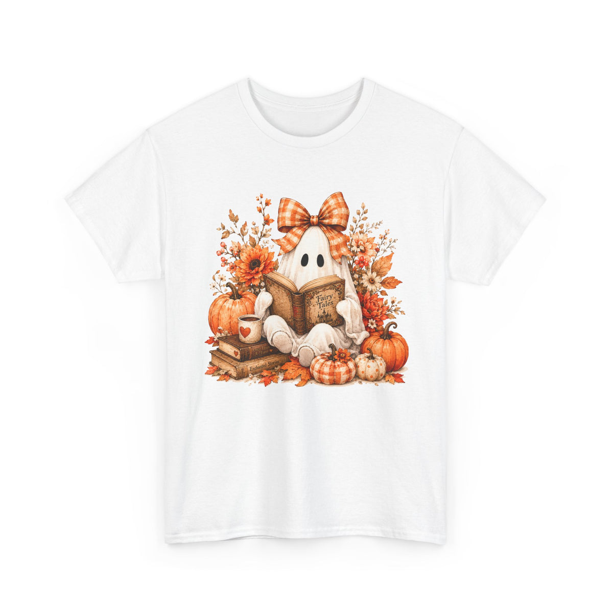 Fall Reading Ghost T-Shirt — Cute Pumpkin & Book Autumn Tee