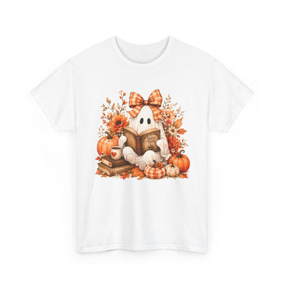 Fall Reading Ghost T-Shirt — Cute Pumpkin & Book Autumn Tee