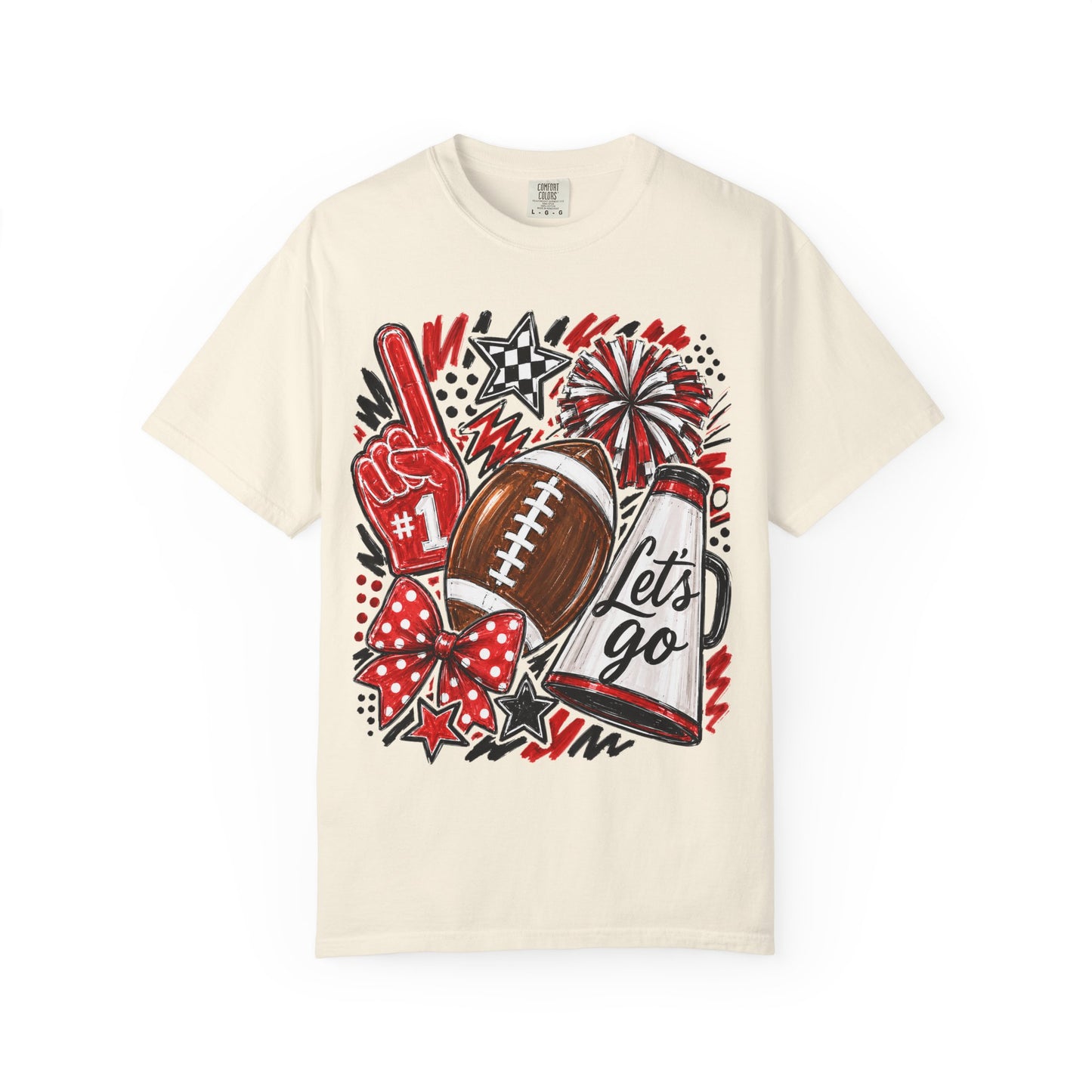 Football Fan Graphic T-Shirt — "Let's Go" Cheer Design Red