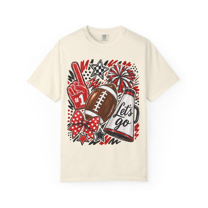 Football Fan Graphic T-Shirt — "Let's Go" Cheer Design Red