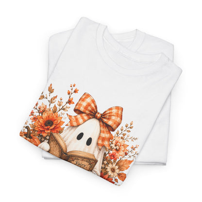 Fall Reading Ghost T-Shirt — Cute Pumpkin & Book Autumn Tee