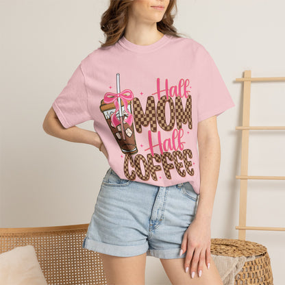 Half Mom Half Coffee T-Shirt — Cute Leopard Iced Coffee Graphic Tee for Moms