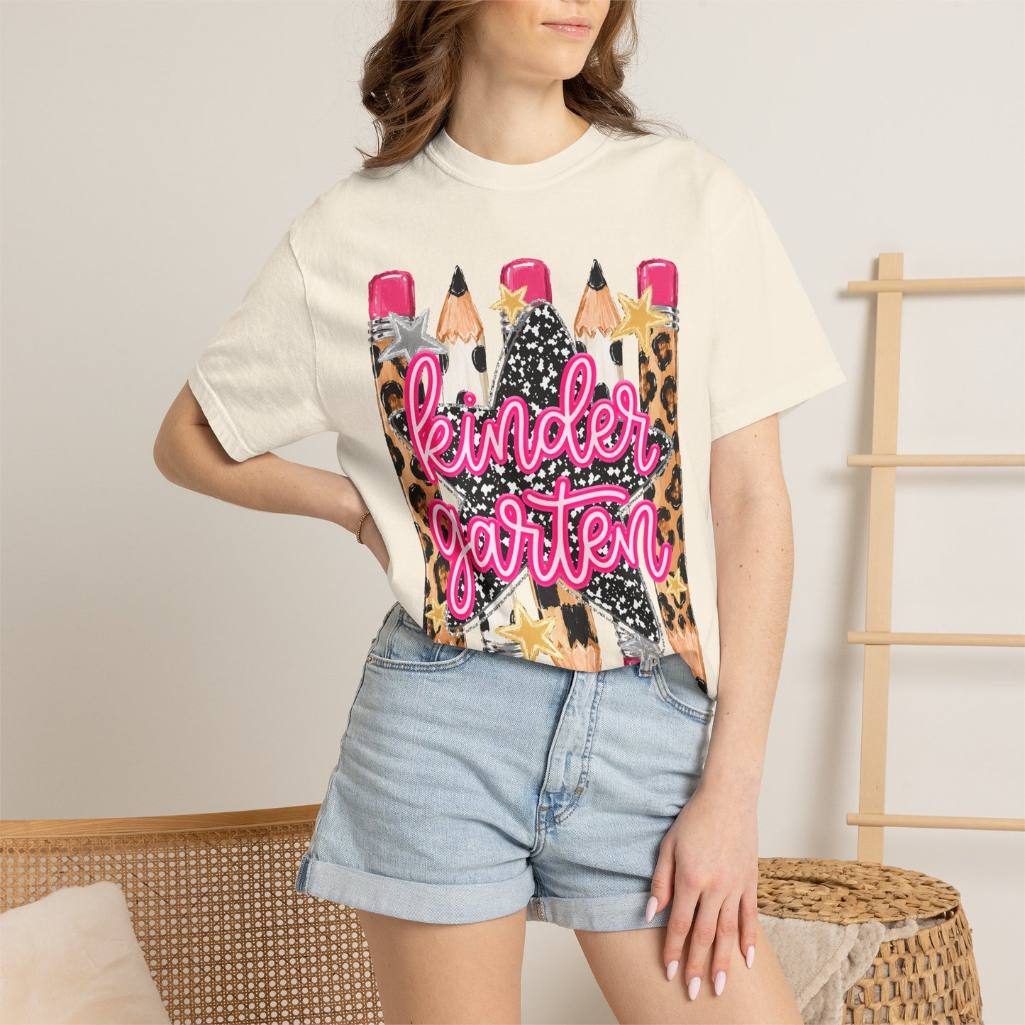 Kindergarten Leopard Pencil T-Shirt — Cute Back-to-School Tee for Teachers & Kids