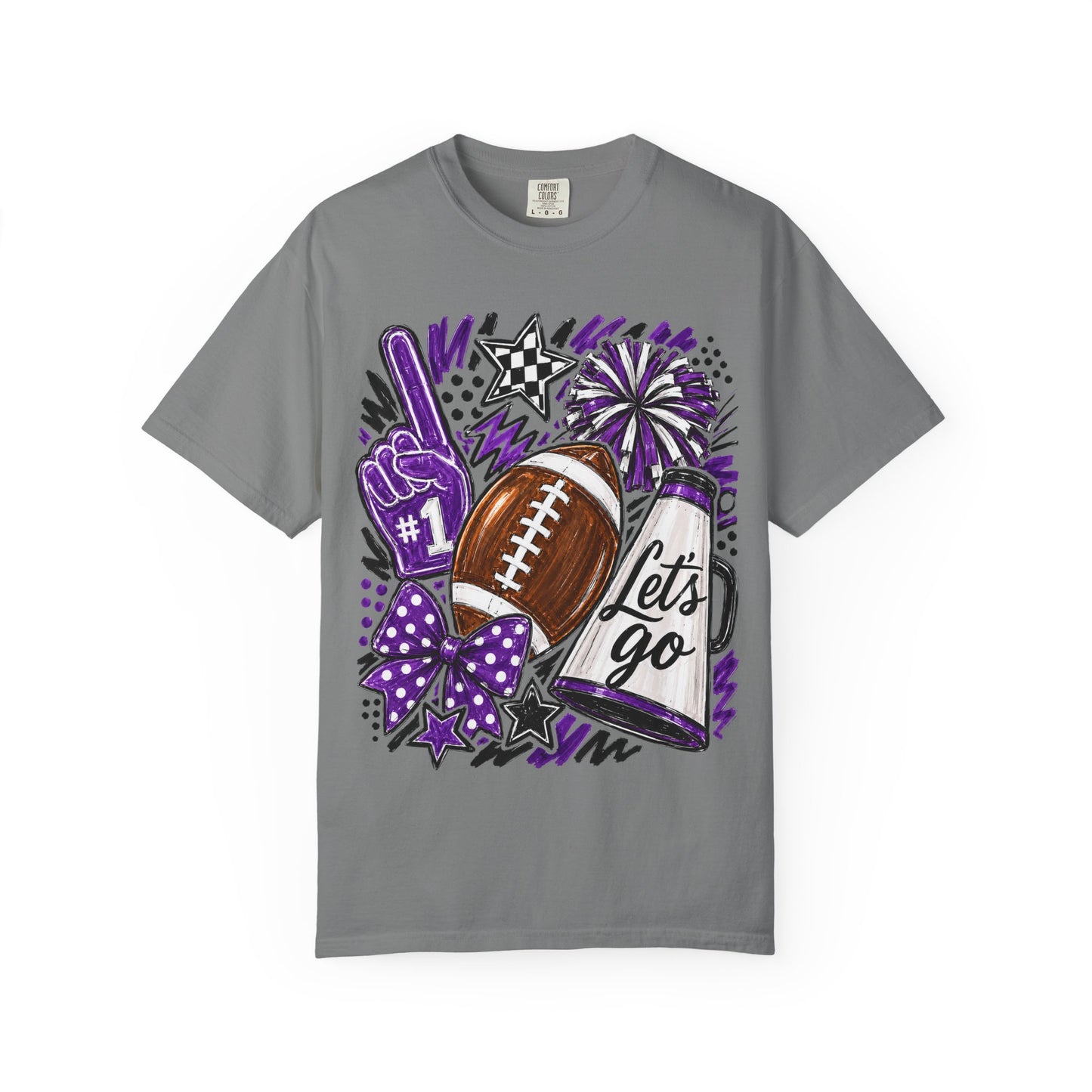 Football Spirit T-Shirt – "Let's Go" Cheer Graphic Purple