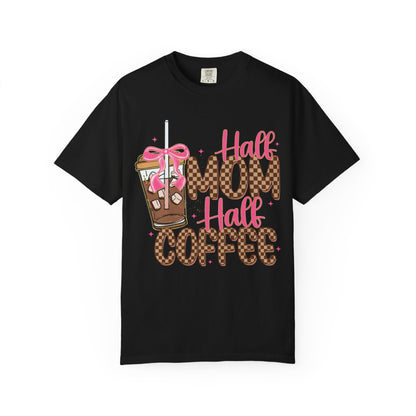 Half Mom Half Coffee T-Shirt — Cute Leopard Iced Coffee Graphic Tee for Moms