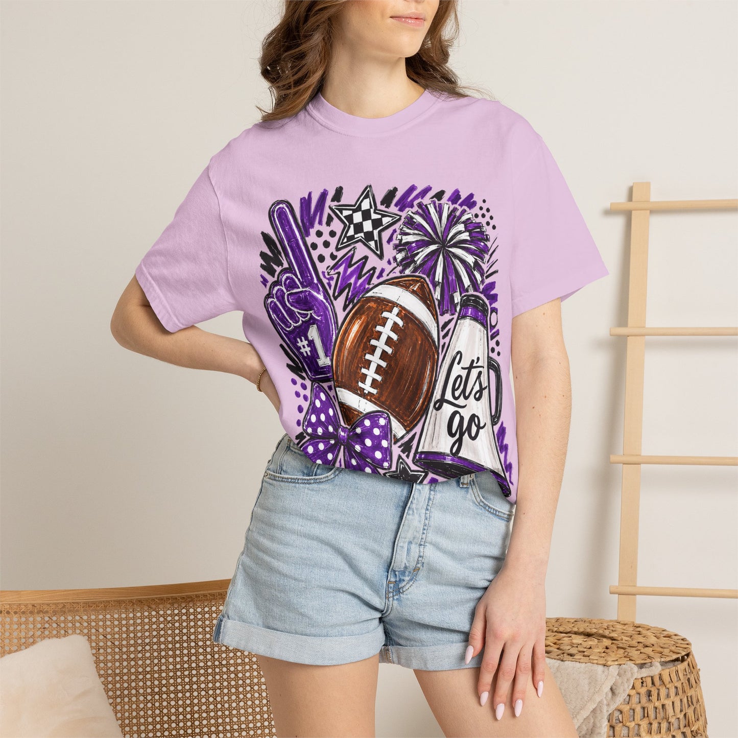 Football Spirit T-Shirt – "Let's Go" Cheer Graphic Purple