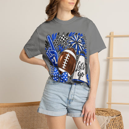 Football Fan Graphic T-Shirt — "Let's Go" Game Day Tee Blue