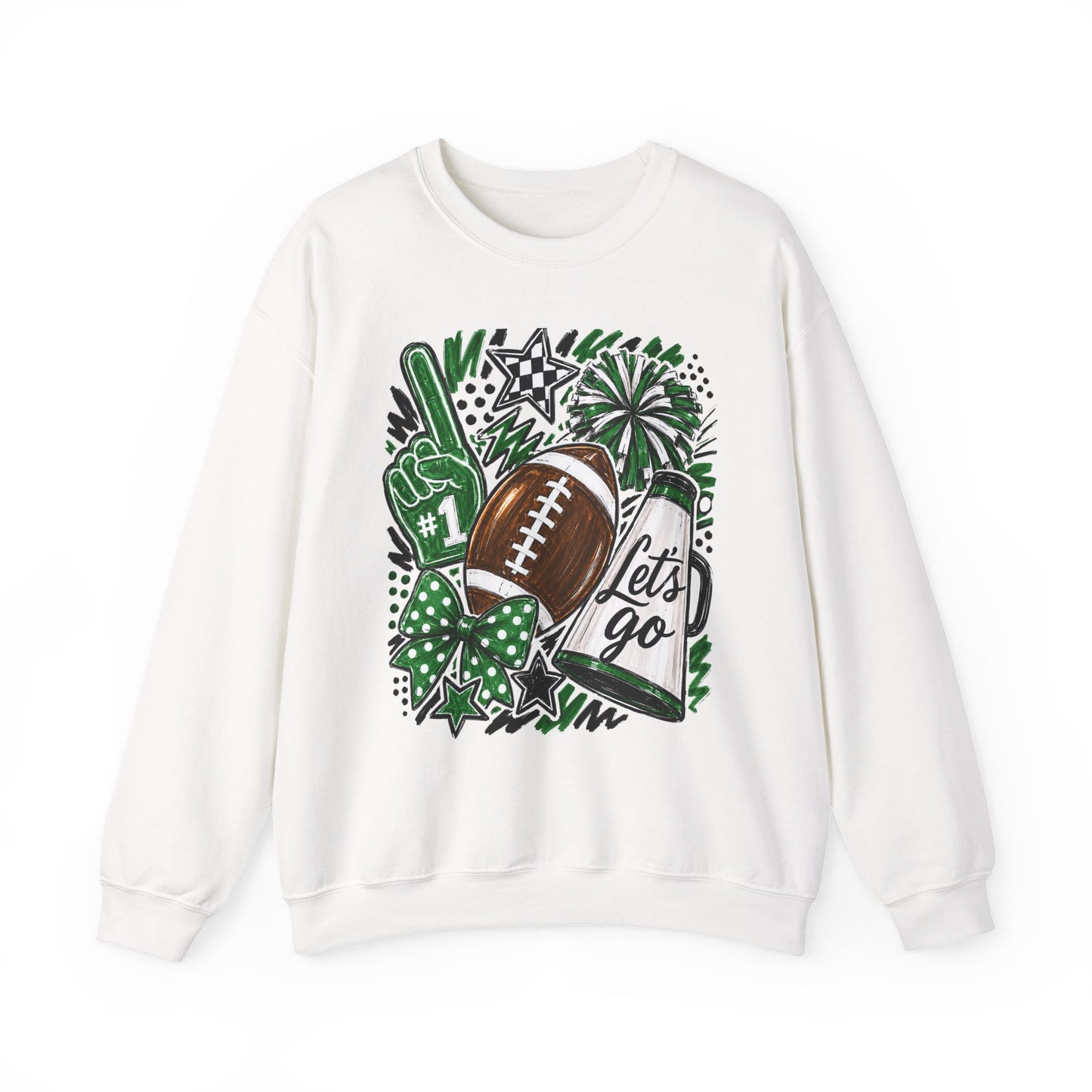 Football Spirit Crewneck Sweatshirt — “Let’s Go” Game Day Green