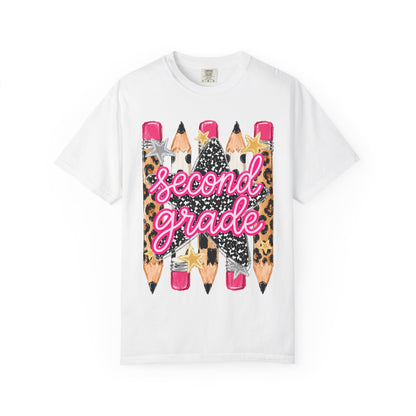 Second Grade Pencil Leopard T-Shirt — Cute Back-to-School Teacher Tee