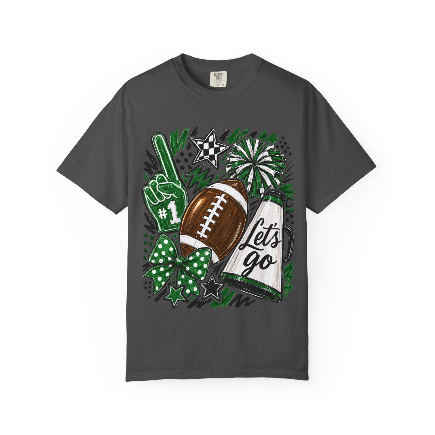 Football Fan Graphic T‑Shirt — 'Let's Go' Cheer Design Green
