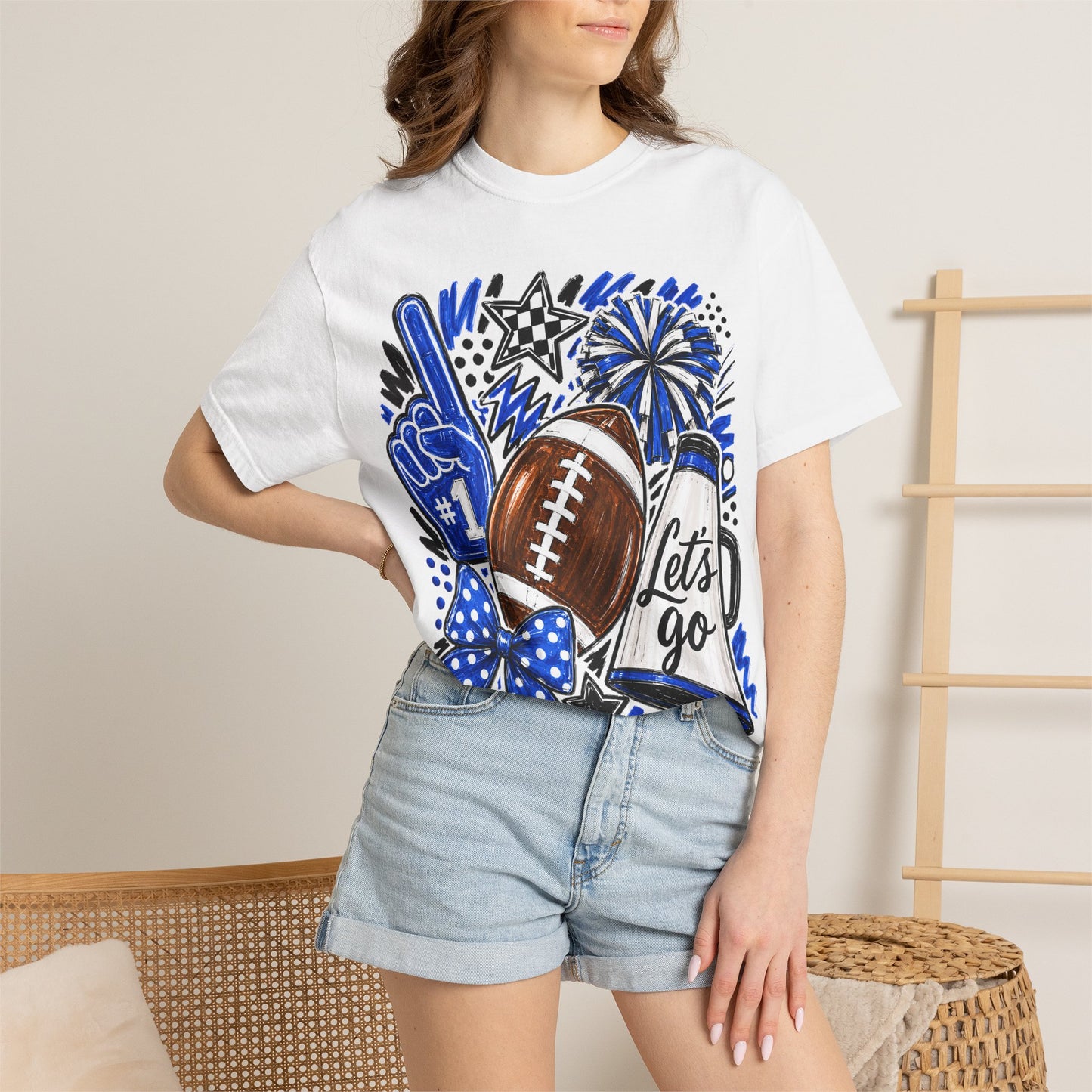Football Fan Graphic T-Shirt — "Let's Go" Game Day Tee Blue