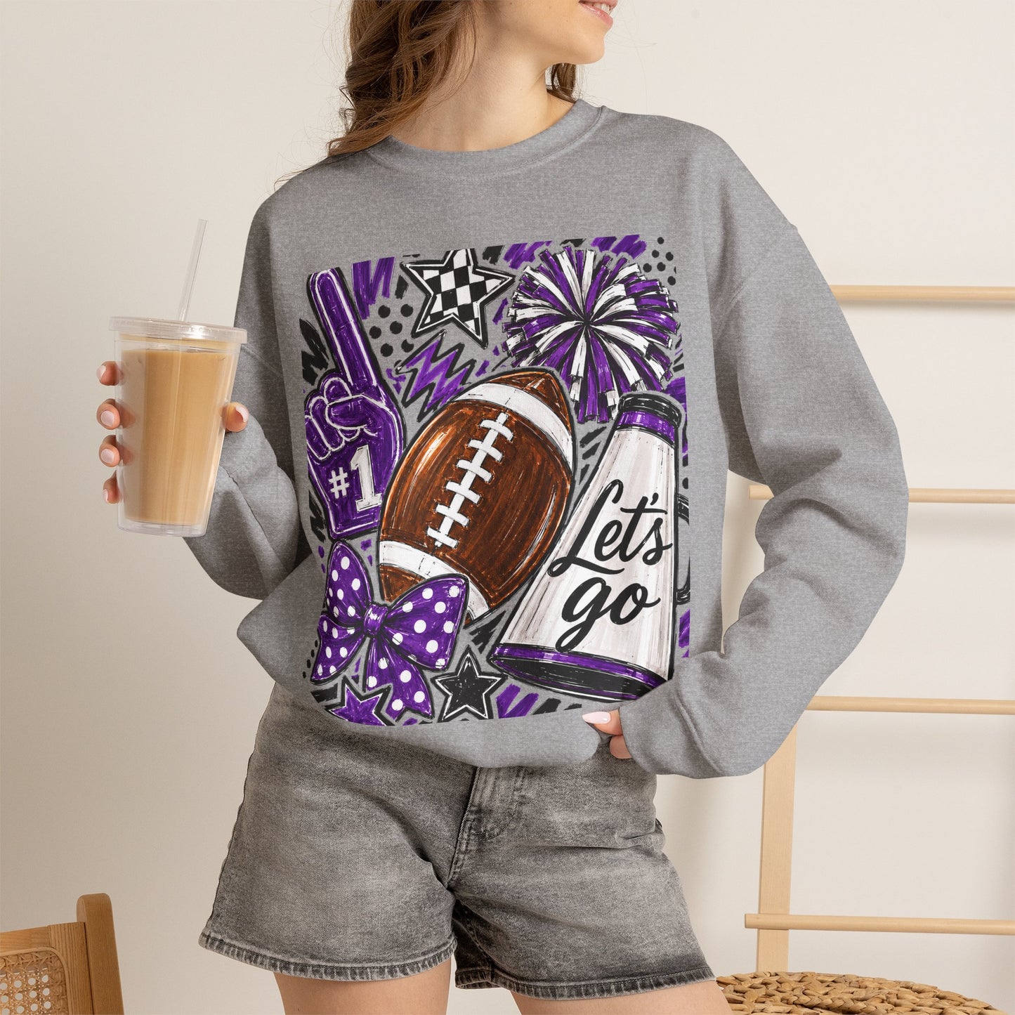 Football Spirit Crewneck Sweatshirt — “Let’s Go” Game Day Purple