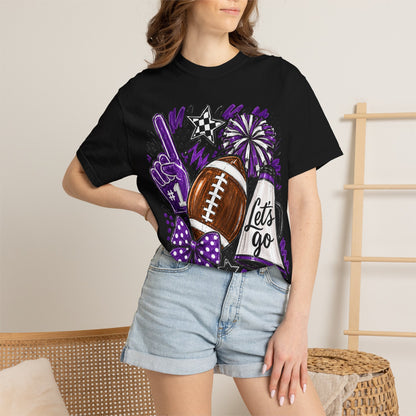 Football Spirit T-Shirt – "Let's Go" Cheer Graphic Purple