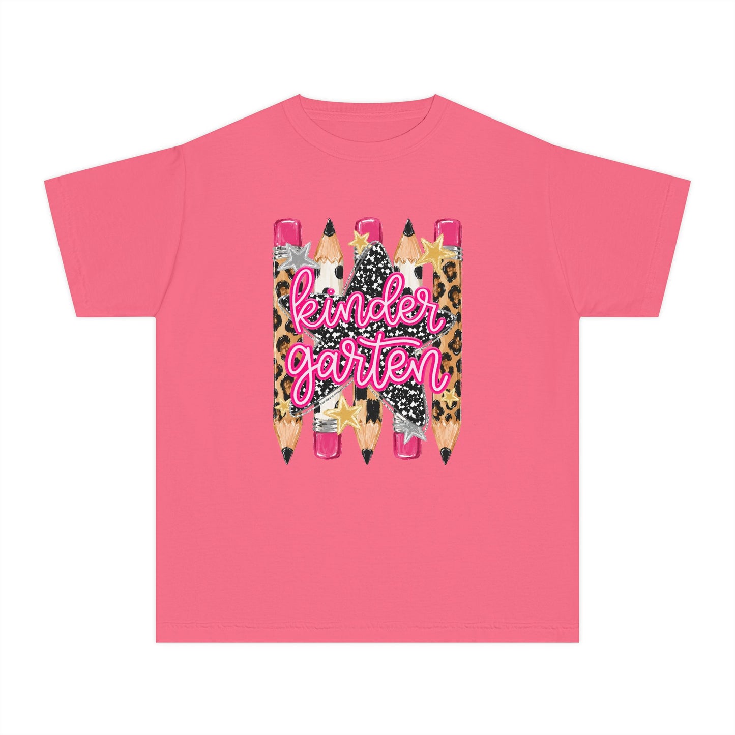 Kindergarten Leopard Pencil Youth Tee - Cute Back-to-School Shirt