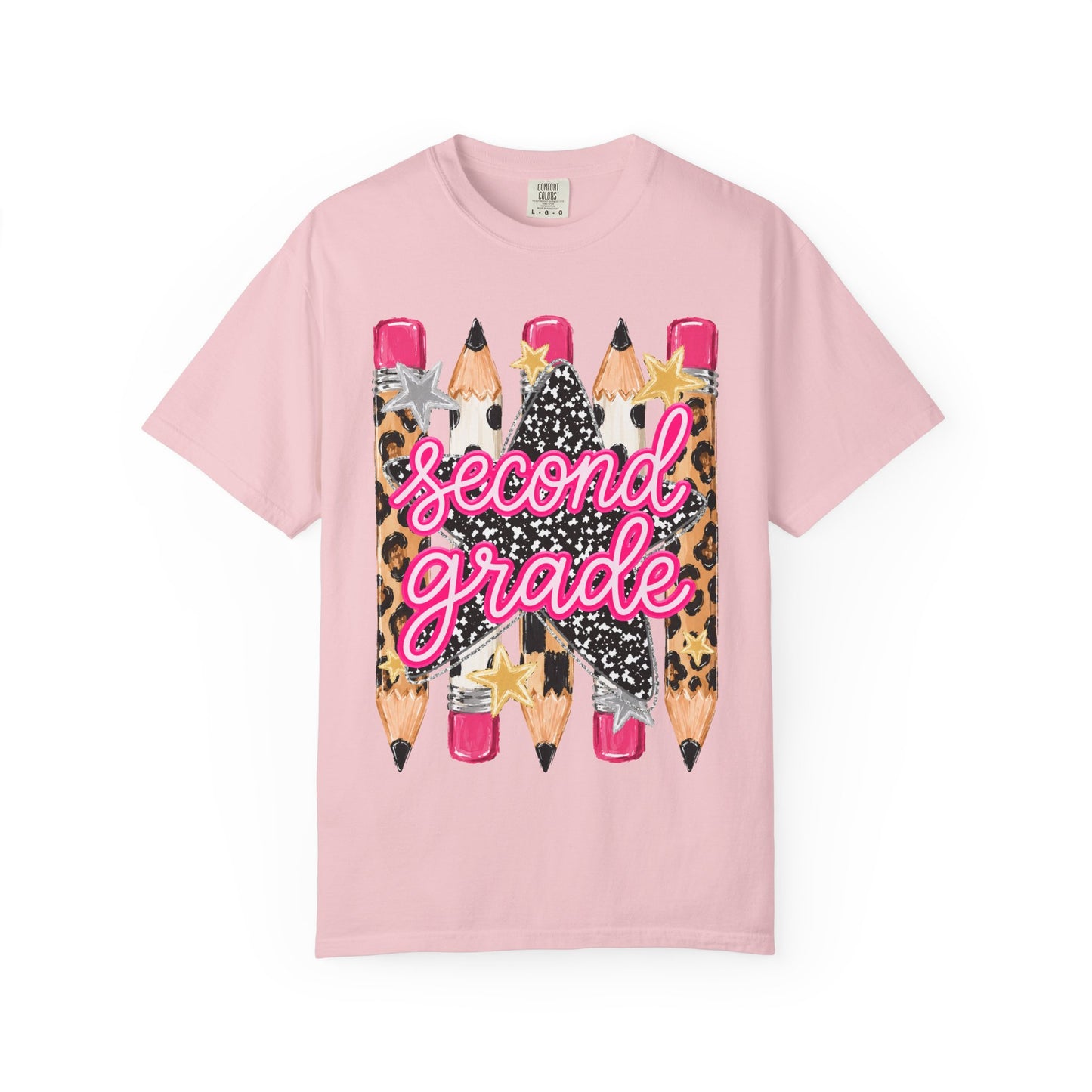 Second Grade Pencil Leopard T-Shirt — Cute Back-to-School Teacher Tee