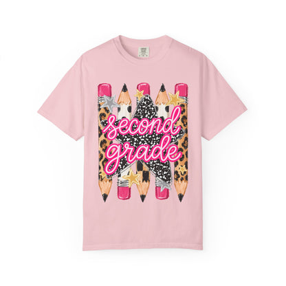 Second Grade Pencil Leopard T-Shirt — Cute Back-to-School Teacher Tee