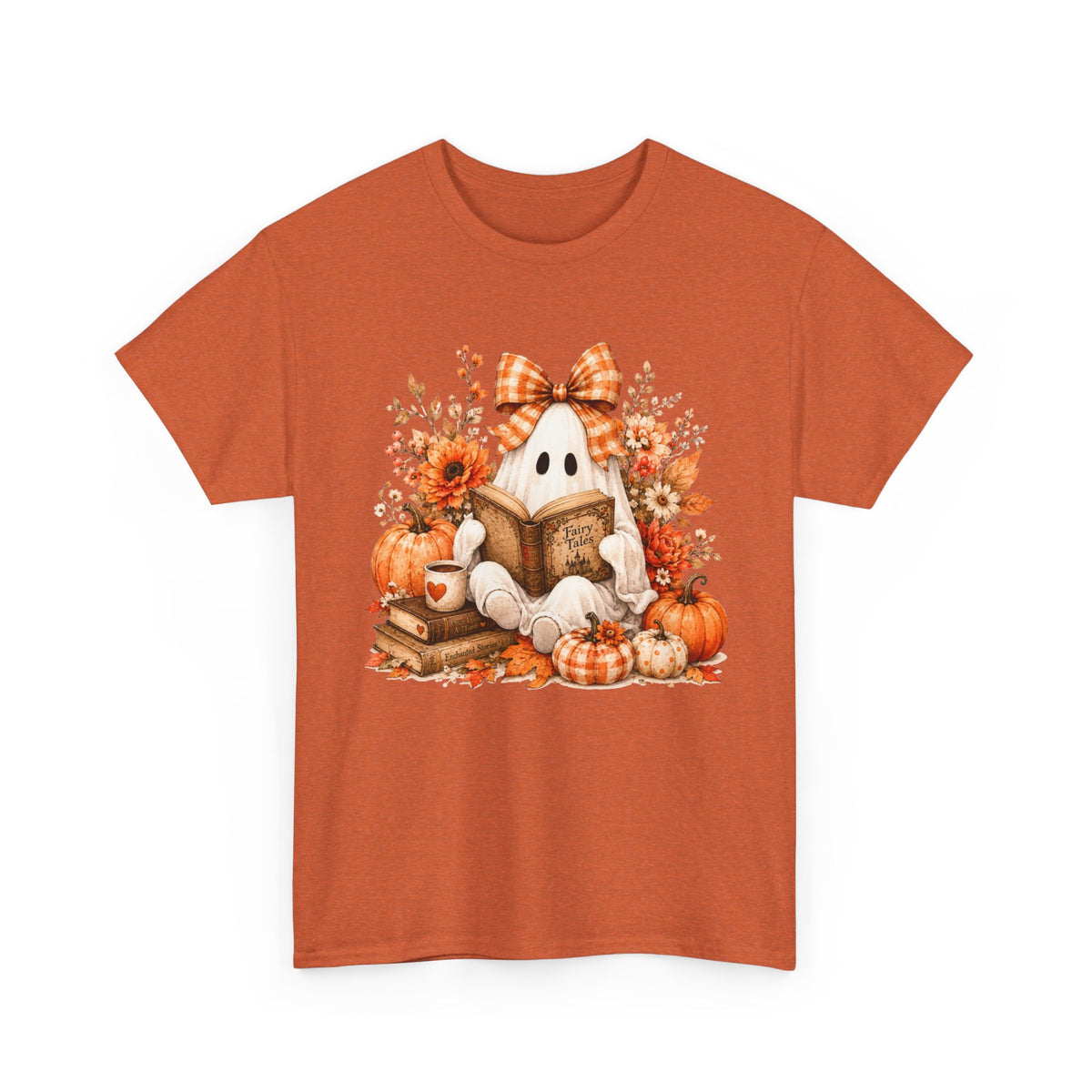 Fall Reading Ghost T-Shirt — Cute Pumpkin & Book Autumn Tee