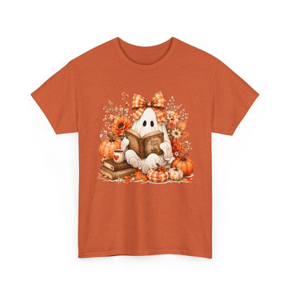 Fall Reading Ghost T-Shirt — Cute Pumpkin & Book Autumn Tee