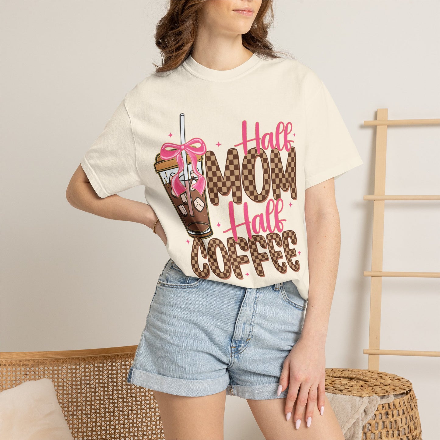Half Mom Half Coffee T-Shirt — Cute Leopard Iced Coffee Graphic Tee for Moms