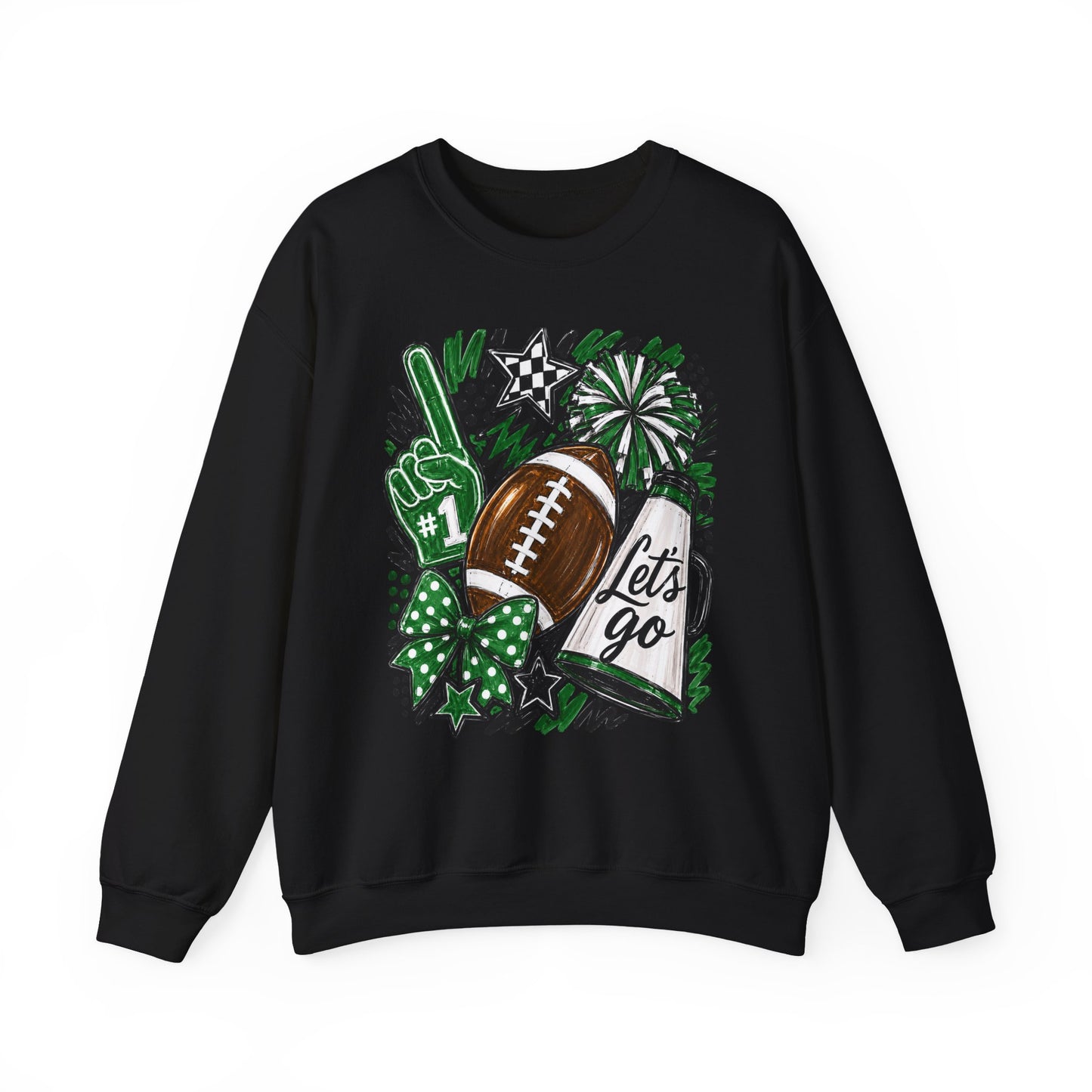 Football Spirit Crewneck Sweatshirt — “Let’s Go” Game Day Green