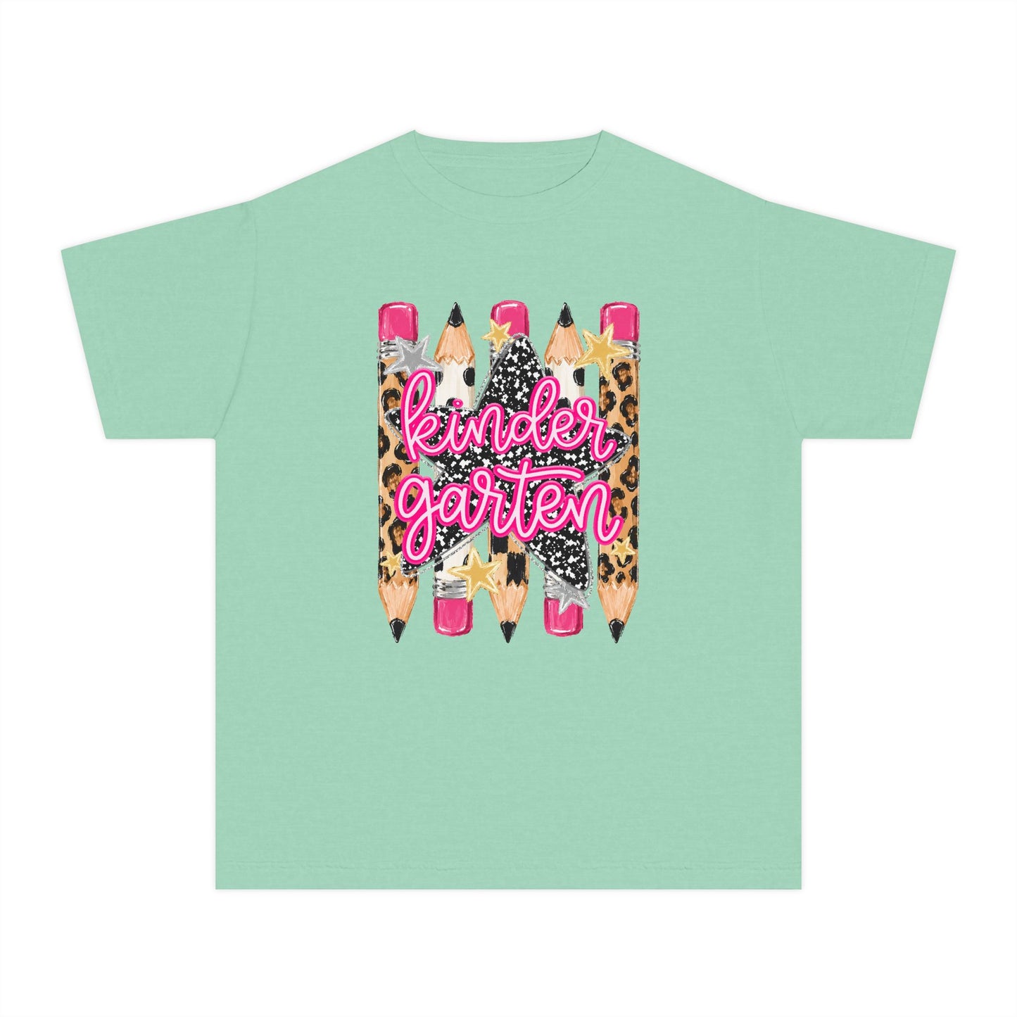 Kindergarten Leopard Pencil Youth Tee - Cute Back-to-School Shirt