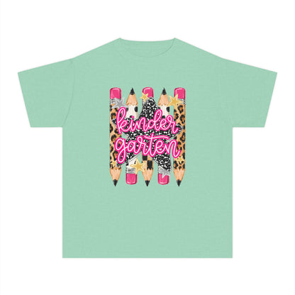 Kindergarten Leopard Pencil Youth Tee - Cute Back-to-School Shirt