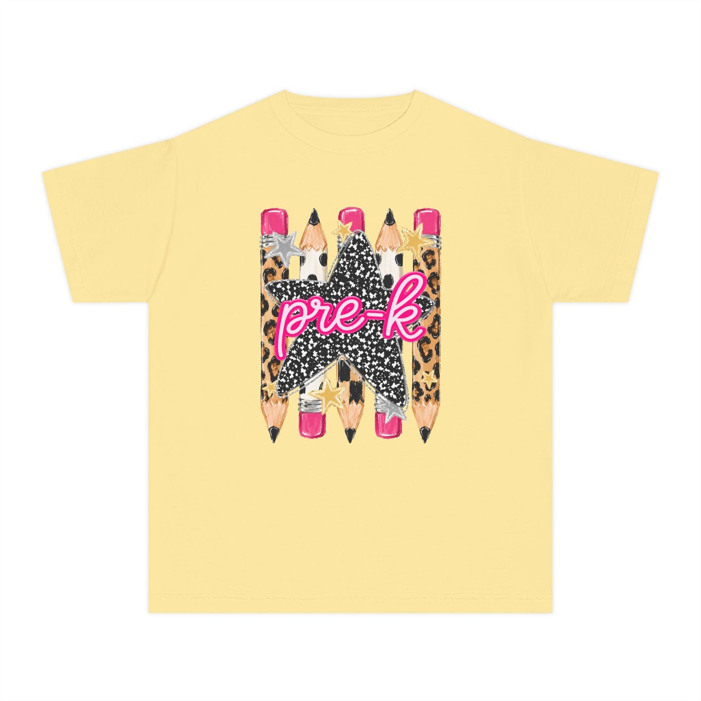 Pre-K Leopard Pencil Youth Tee — Cute Back-to-School Shirt for Preschool Girls