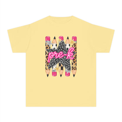 Pre-K Leopard Pencil Youth Tee — Cute Back-to-School Shirt for Preschool Girls