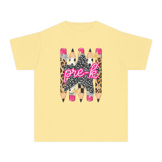 Pre-K Leopard Pencil Youth Tee — Cute Back-to-School Shirt for Preschool Girls