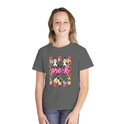 Pre-K Leopard Pencil Youth Tee — Cute Back-to-School Shirt for Preschool Girls