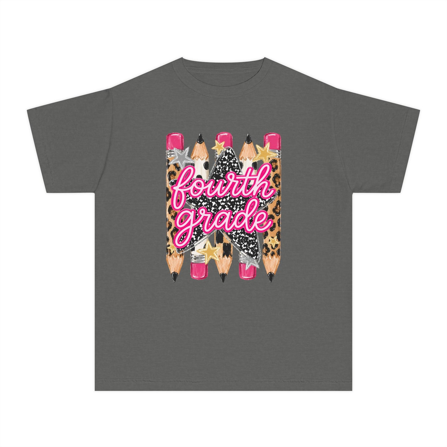 Fourth Grade Leopard Pencil Youth Tee — Back-to-School Cute Kids Shirt