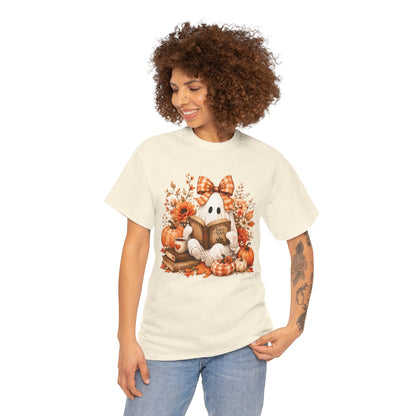 Fall Reading Ghost T-Shirt — Cute Pumpkin & Book Autumn Tee