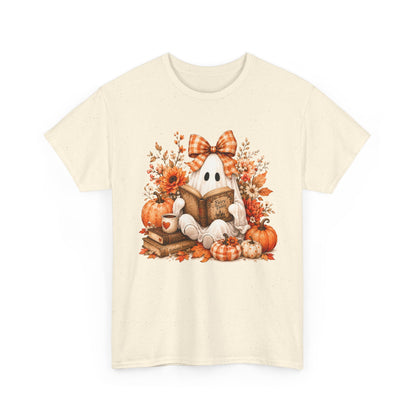 Fall Reading Ghost T-Shirt — Cute Pumpkin & Book Autumn Tee