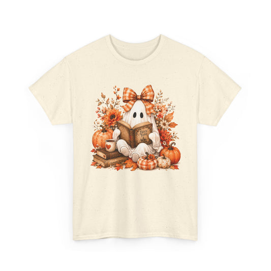 Fall Reading Ghost T-Shirt — Cute Pumpkin & Book Autumn Tee