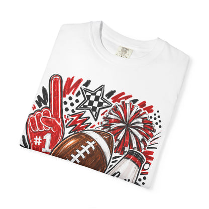 Football Fan Graphic T-Shirt — "Let's Go" Cheer Design Red