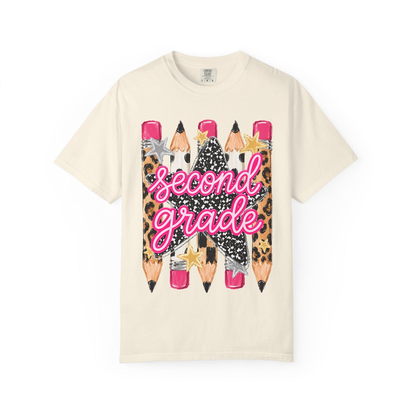 Second Grade Pencil Leopard T-Shirt — Cute Back-to-School Teacher Tee