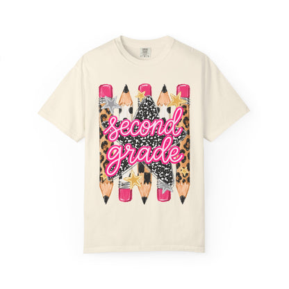 Second Grade Pencil Leopard T-Shirt — Cute Back-to-School Teacher Tee