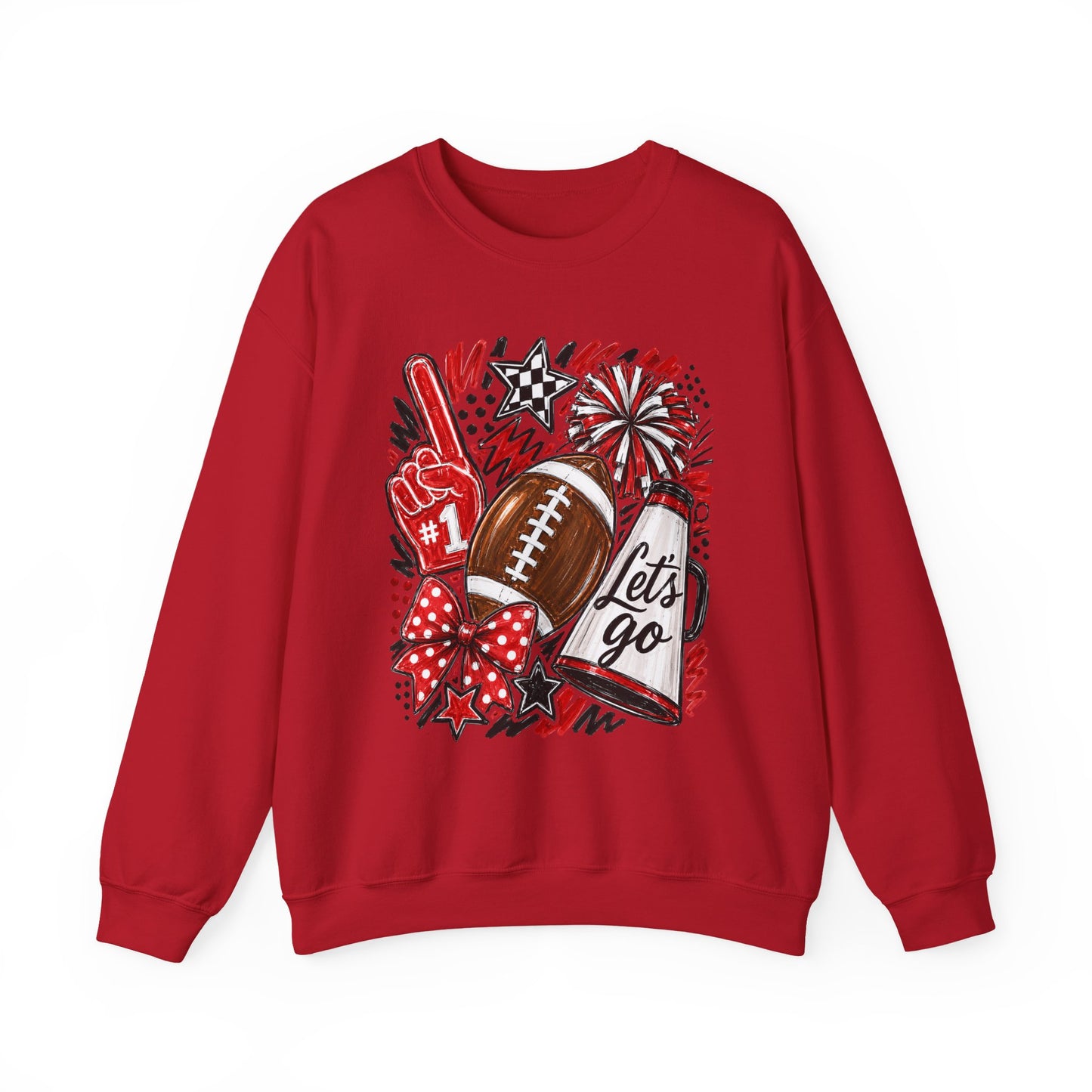 Football Spirit Crewneck Sweatshirt — “Let’s Go” Game Day Red