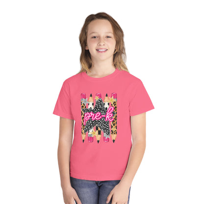 Pre-K Leopard Pencil Youth Tee — Cute Back-to-School Shirt for Preschool Girls