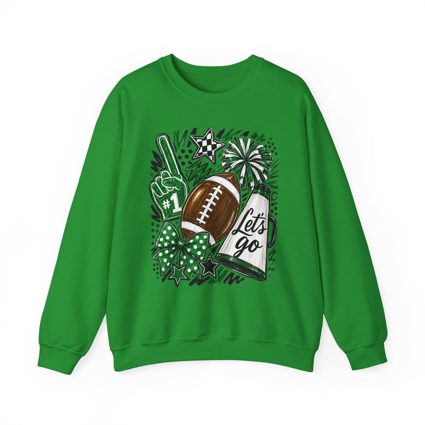 Football Spirit Crewneck Sweatshirt — “Let’s Go” Game Day Green