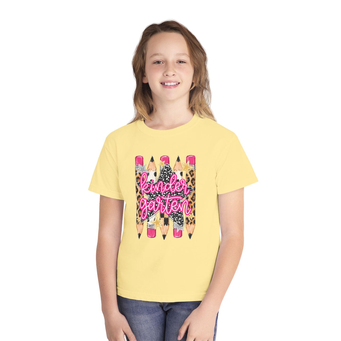 Kindergarten Leopard Pencil Youth Tee - Cute Back-to-School Shirt