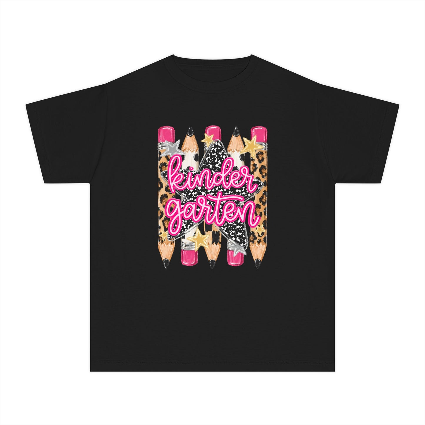 Kindergarten Leopard Pencil Youth Tee - Cute Back-to-School Shirt
