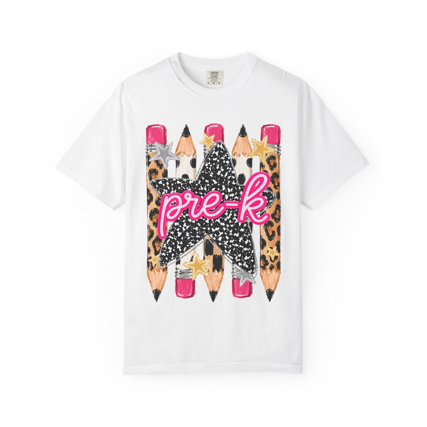 Pre-K Leopard Pencil Star T-Shirt — Cute Preschool Teacher / Back-to-School Tee