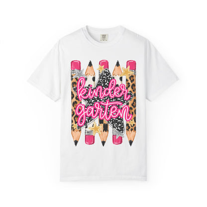 Kindergarten Leopard Pencil T-Shirt — Cute Back-to-School Tee for Teachers & Kids