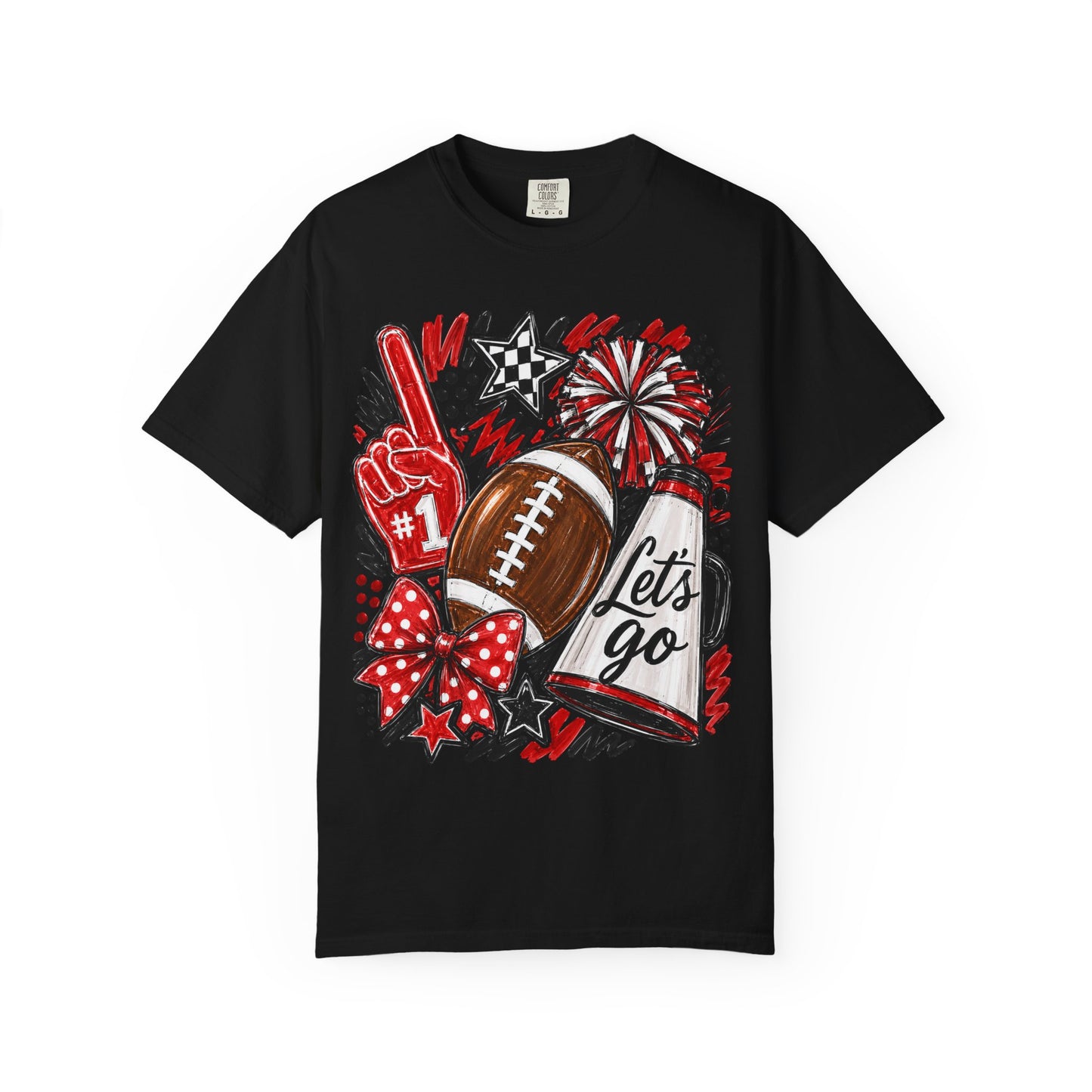 Football Fan Graphic T-Shirt — "Let's Go" Cheer Design Red