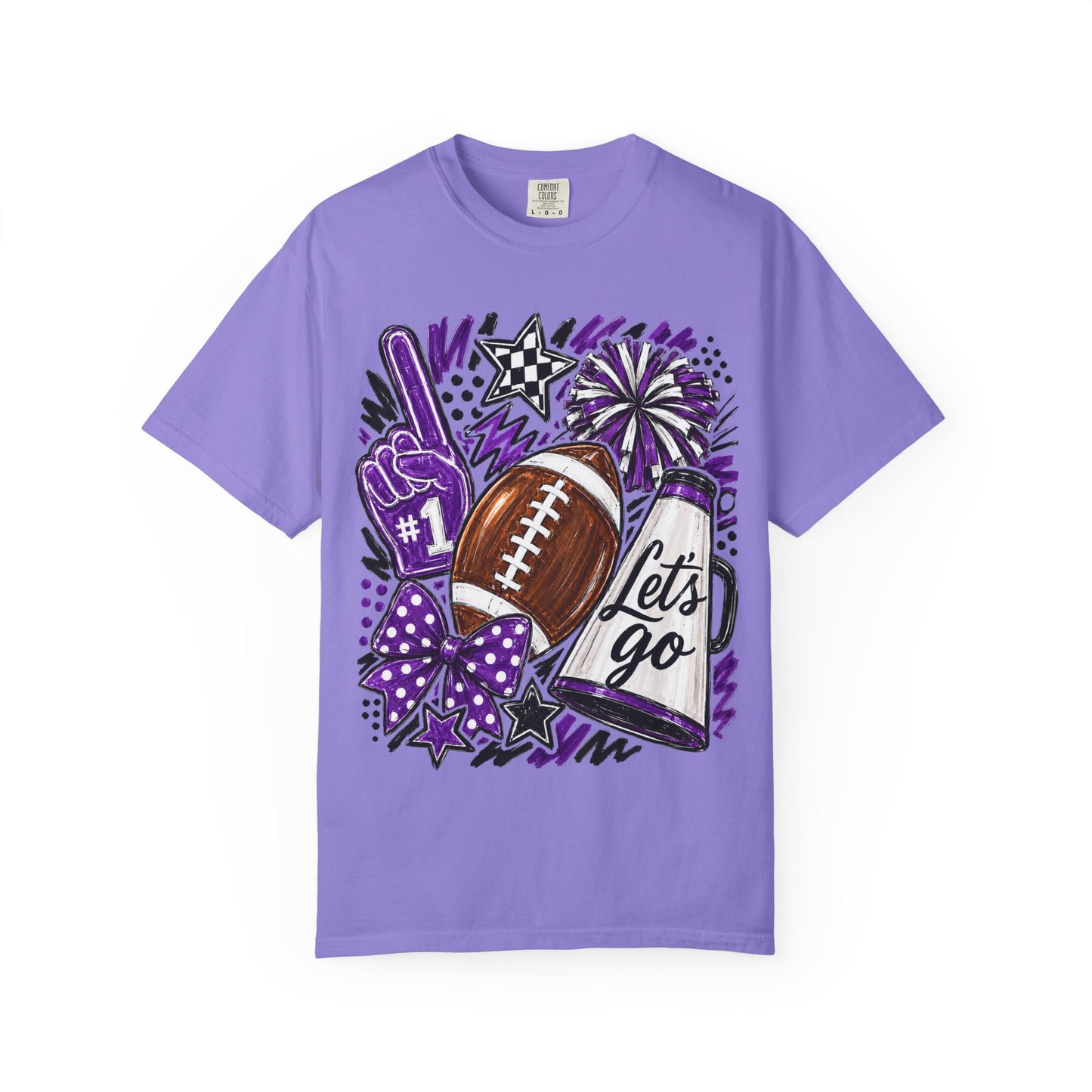 Football Spirit T-Shirt – "Let's Go" Cheer Graphic Purple