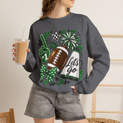 Football Spirit Crewneck Sweatshirt — “Let’s Go” Game Day Green