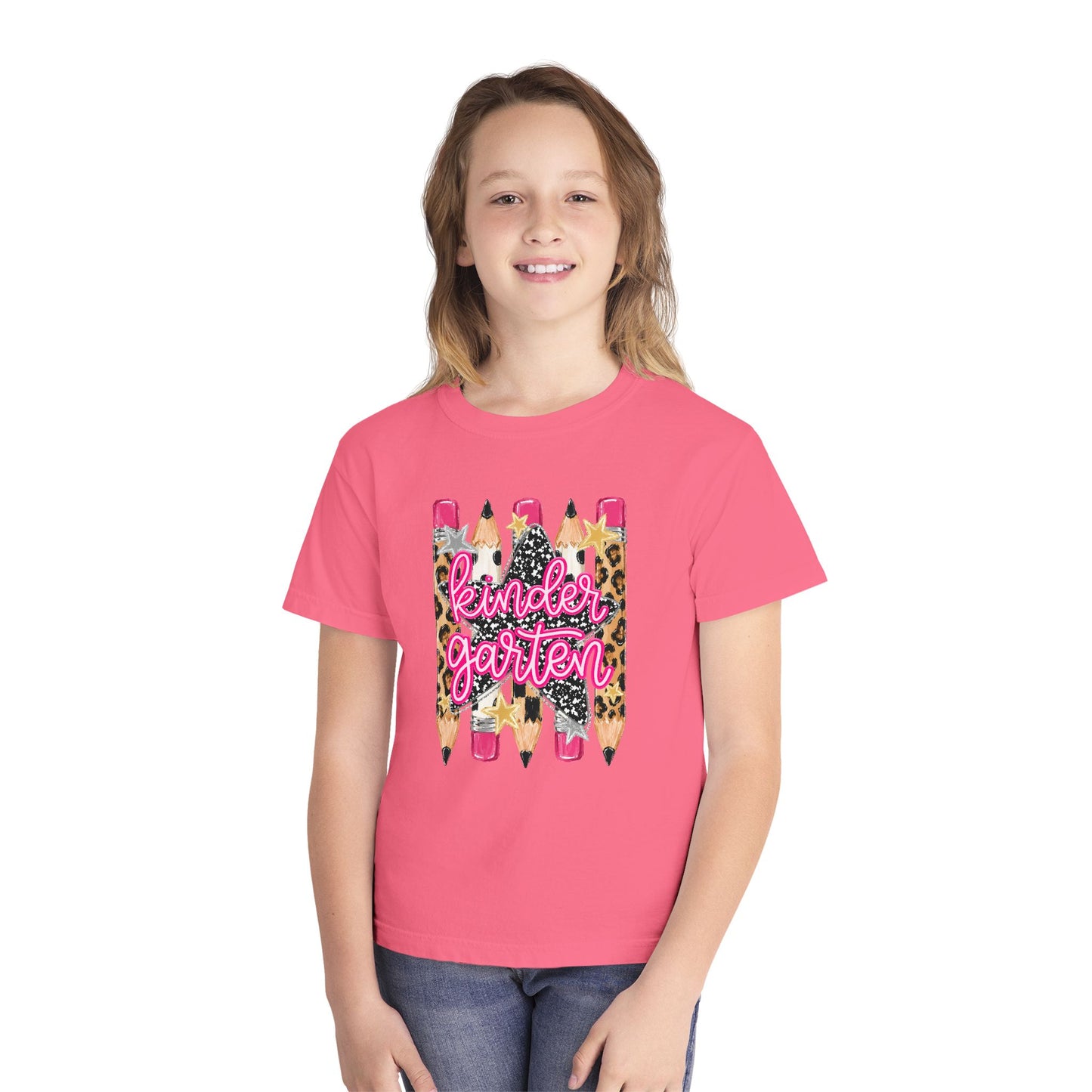 Kindergarten Leopard Pencil Youth Tee - Cute Back-to-School Shirt